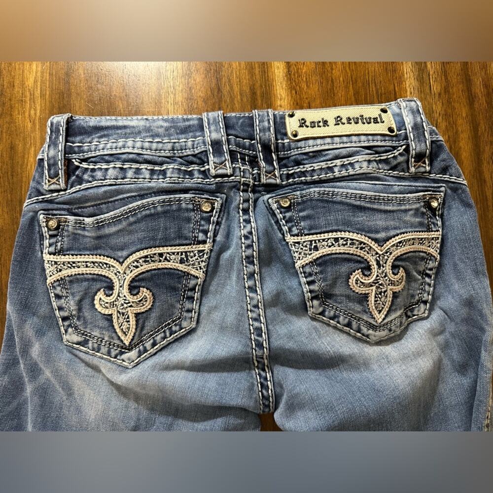 Rock Revival Adele Skinny Jeans Women 27 Blue Excellent Distressed Embellished